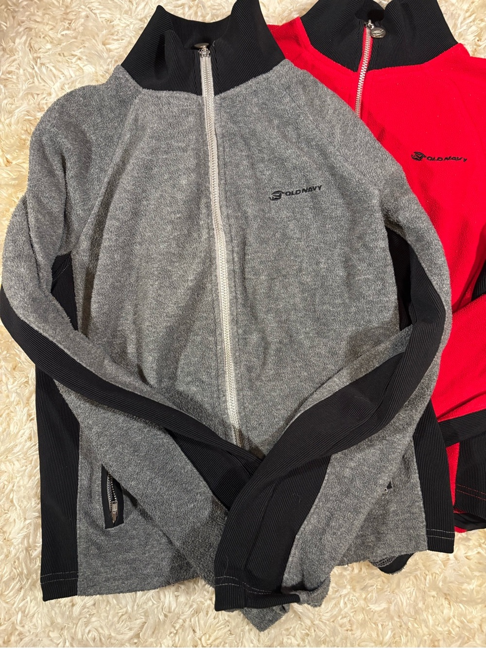 VTG Old Navy Gray & Red Full-Zip Fleece Jackets-large - Picture 2 of 5